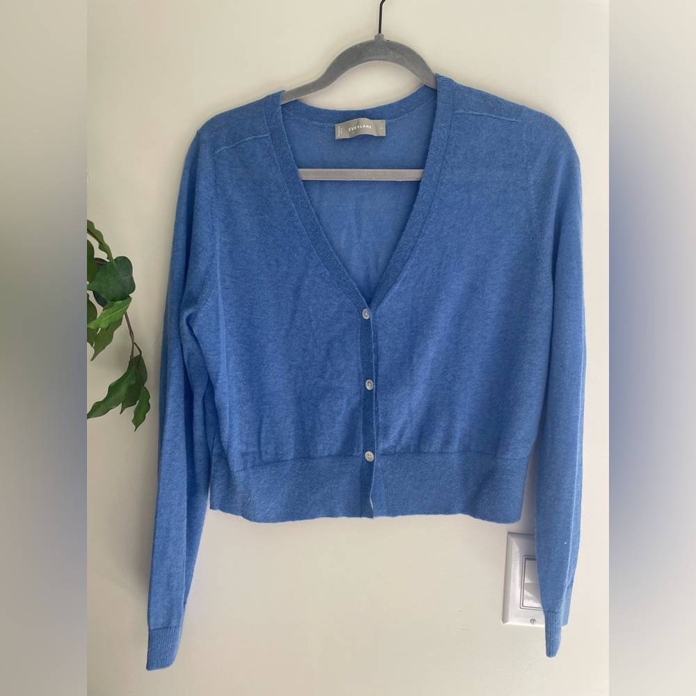 Women’s Everlane Crop Cardigan Sweater Blue Alpaca Size Large